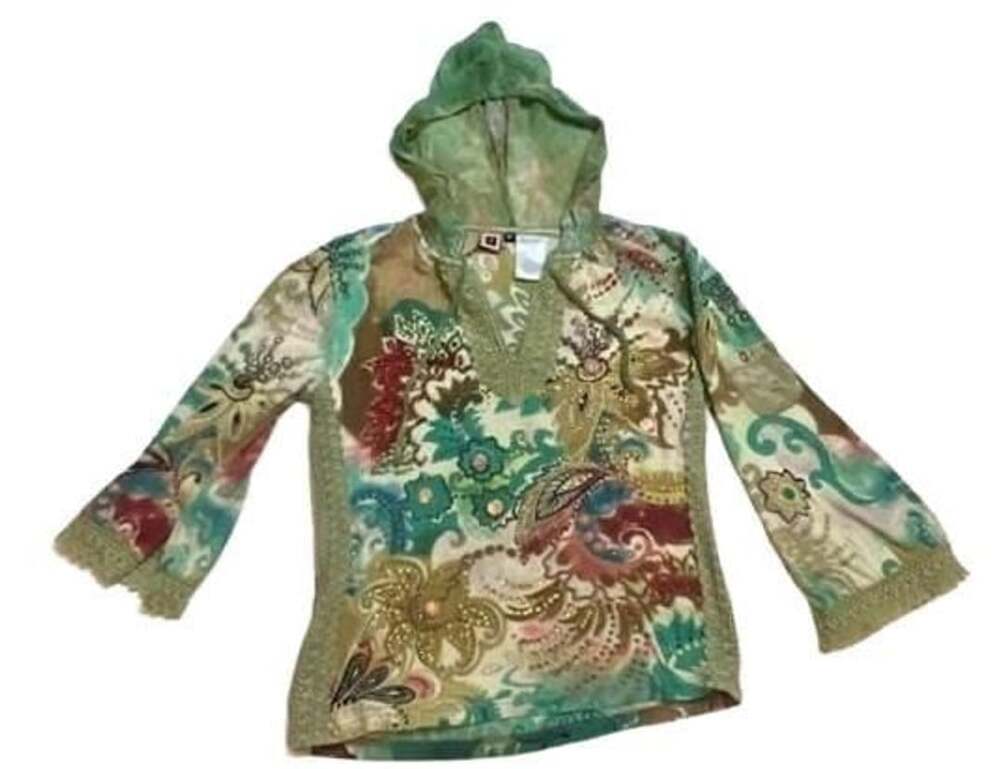 Forbidden brand Floral Boho Bead Sequin Top Size M Green Top